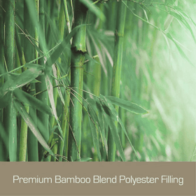 Green bamboo grove graphic illustrating the premium bamboo-blend polyester filling of the Bamboo Cooling Pillow