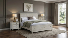 Neatly arranged bedroom with a bed, nightstands, and lamps.