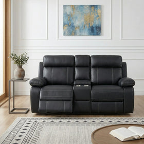 Bentley 2 Seater Recliner Lounge in black fabric, styled in a living room - The A2Z Furniture