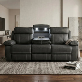 Bentley 3 Seater Recliner Lounge in black fabric, styled in a living room - The A2Z Furniture