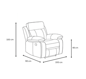 Bentley Recliner Chair dimensions — 100cm long, 90cm deep, 48cm seat height, 100cm overall height