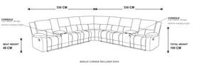 Berlin Corner Recliner Sofa dimension diagram - 350cm x 350cm, 100cm height, 48cm seat height