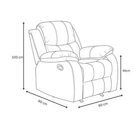 Bliss Recliner Chair dimensions — 90 cm width, 100 cm height, 48 cm seat height, 90 cm depth
