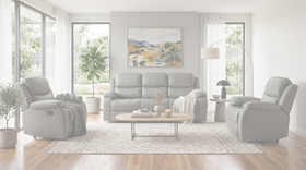 Bliss Manual 3+1+1 Charcoal Recliners Package dimension diagram — measurements coming soon