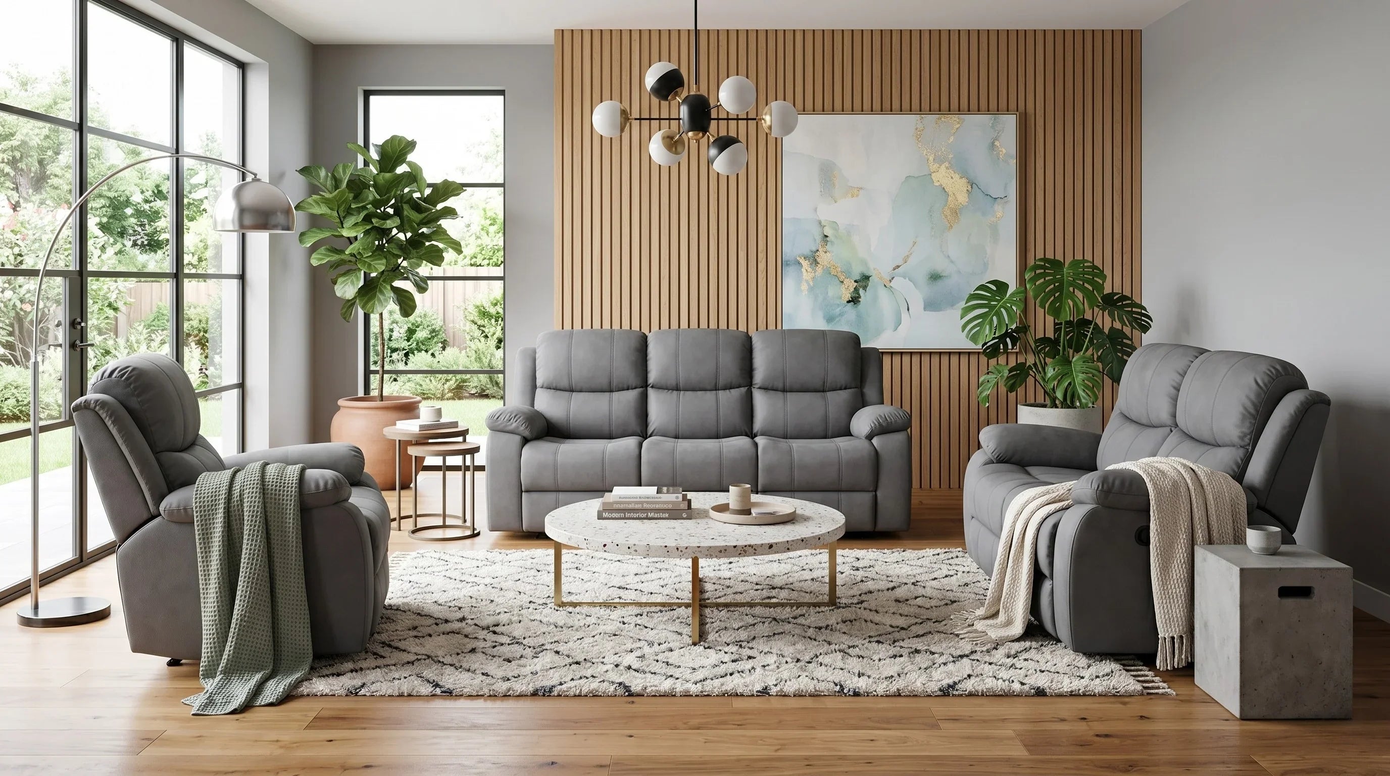 Bliss Manual 3+2+1 Charcoal Recliner Package
