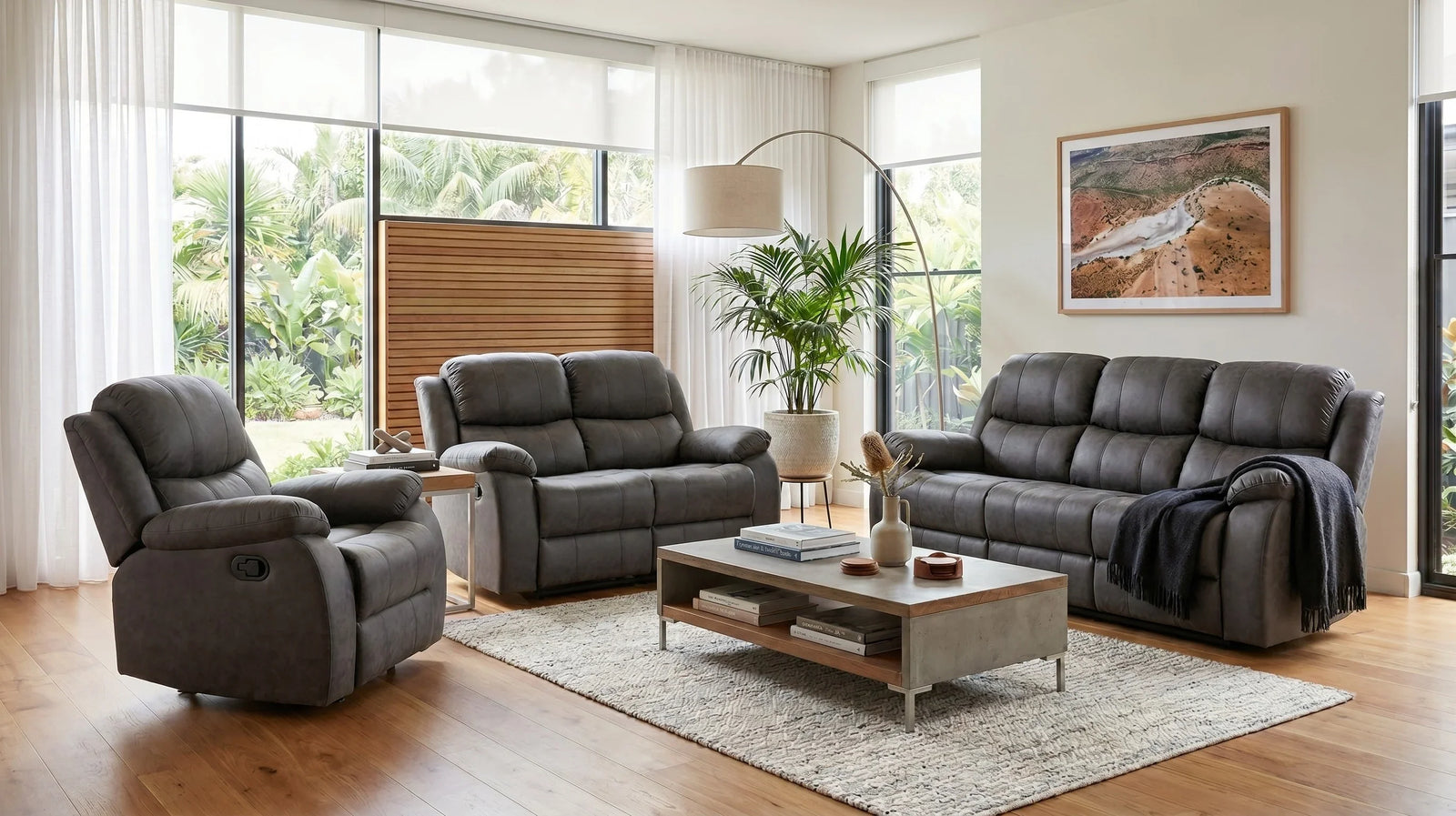 Bliss Manual 3+2+1 Light Grey Recliner Package