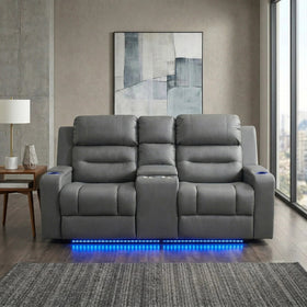 Boston 2 Seater Dual Motor Electric Recliner Lounge in charcoal fabric with LED lighting, styled in a living room - The A2Z Furniture