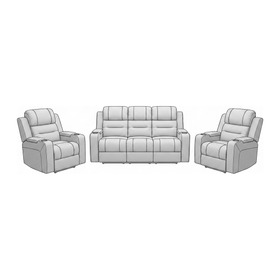 Boston 3+1+1 Charcoal Recliner Package dimension diagram — 3 Seater and two recliner chairs