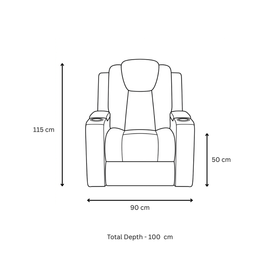 Breeze Dual Motor Electric Recliner Chair dimensions — 90cm wide, 100cm deep, 50cm seat height, 115cm overall height