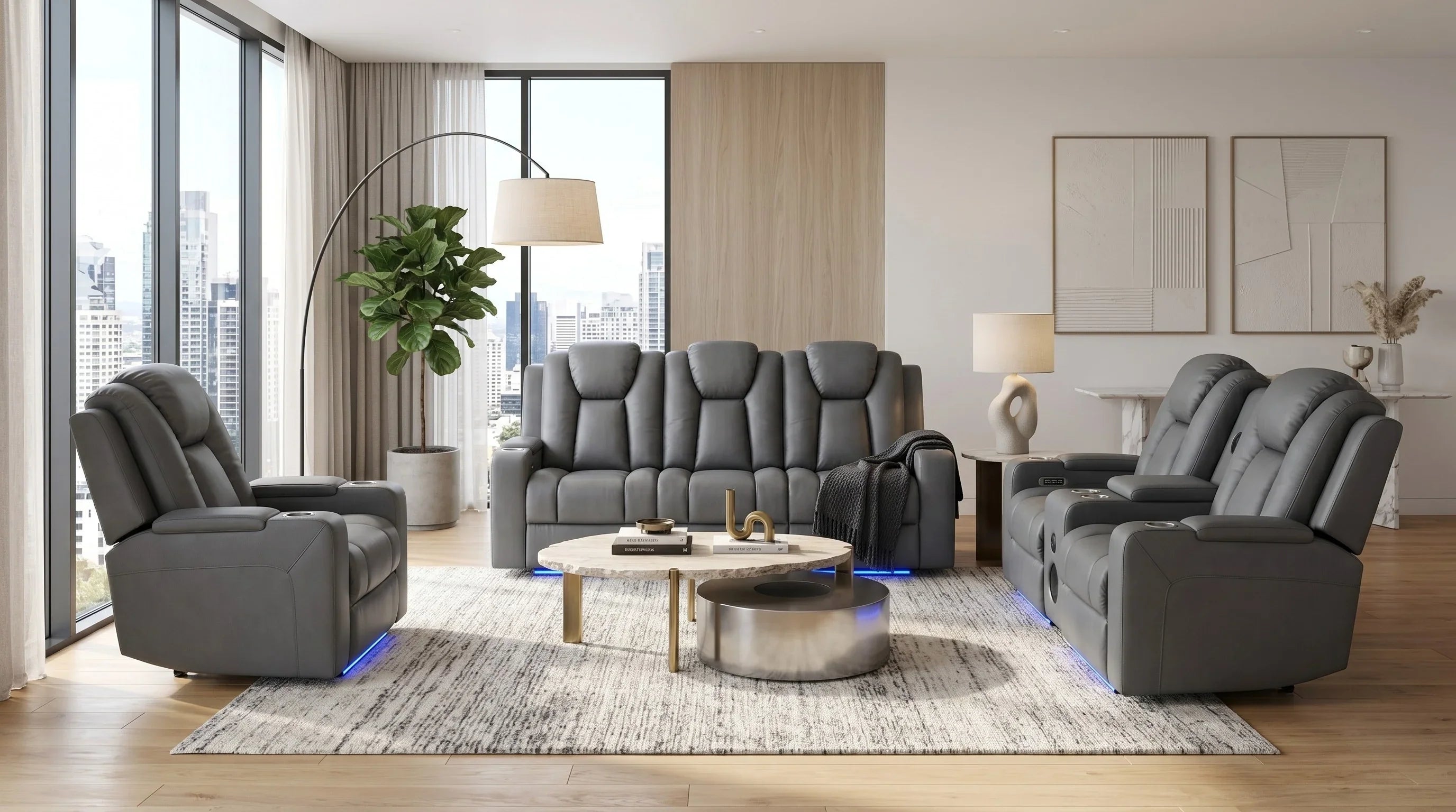 Breeze 3+2+1 Charcoal Electric Recliner Package
