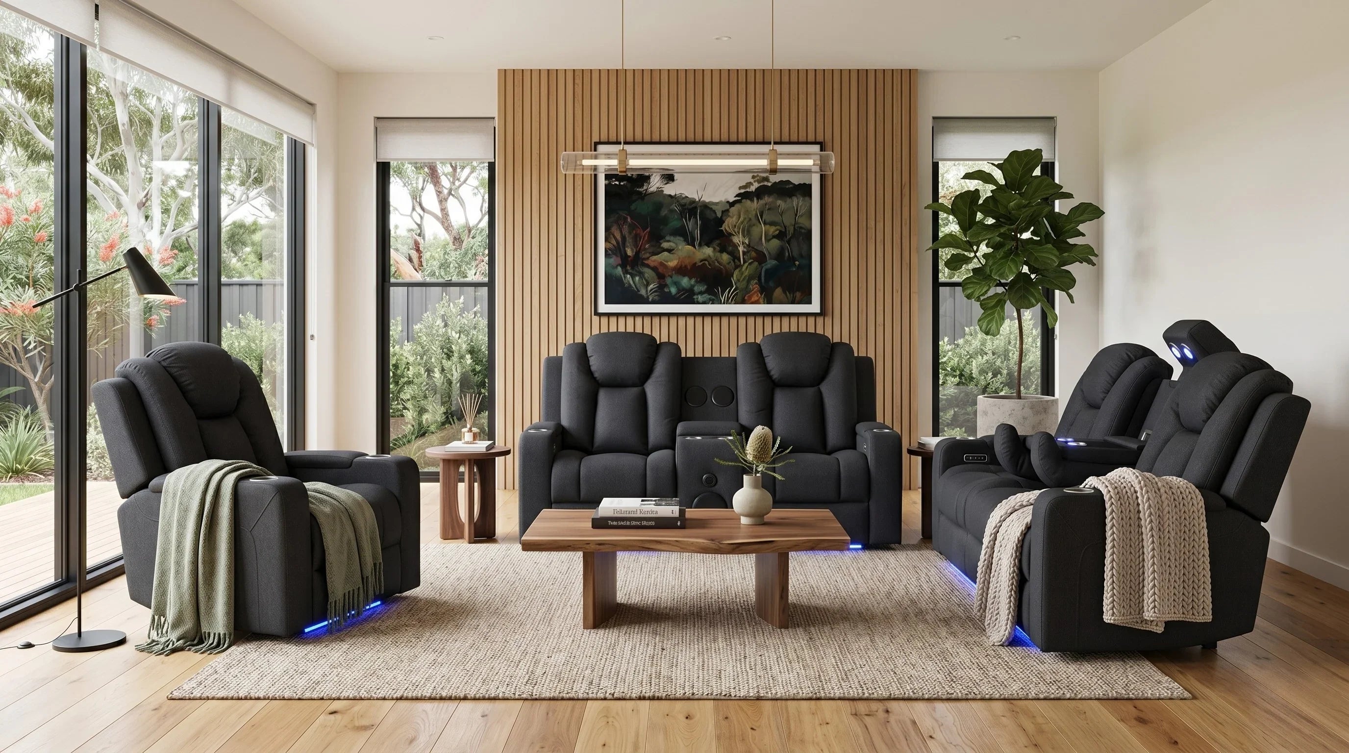 Breeze 3+2+1 Seater Black Electric Recliner Package