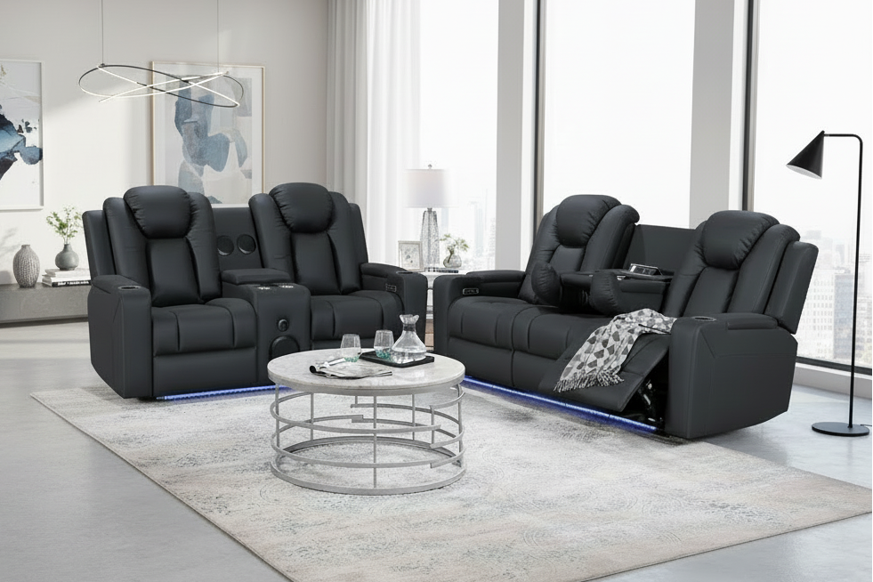 Breeze 3+2 Black Electric Recliner Package