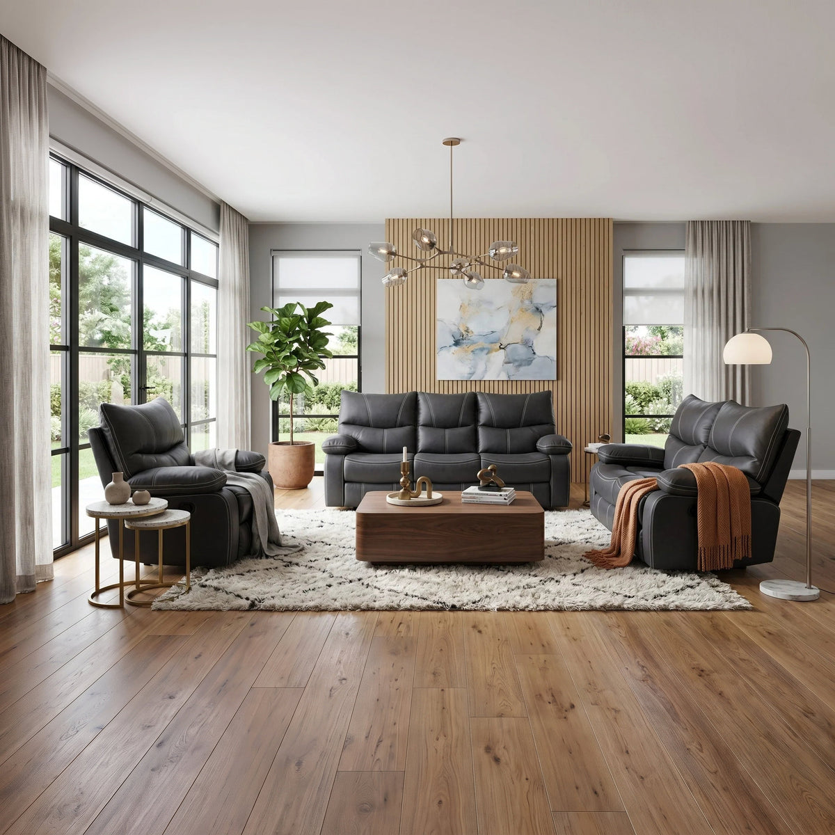Brooke Manual 3+2+1 Black Recliner Package