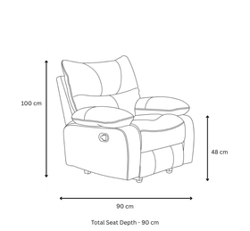 Brooke Recliner Chair dimensions — 90cm wide, 90cm deep, 48cm seat height, 100cm overall height