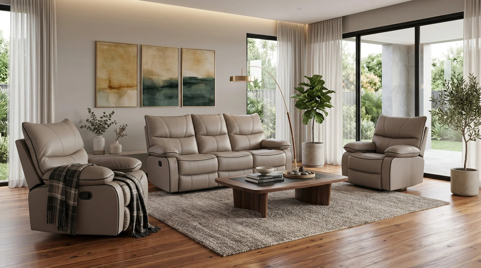 Brooke Manual 3+1+1 Creme Recliners Package