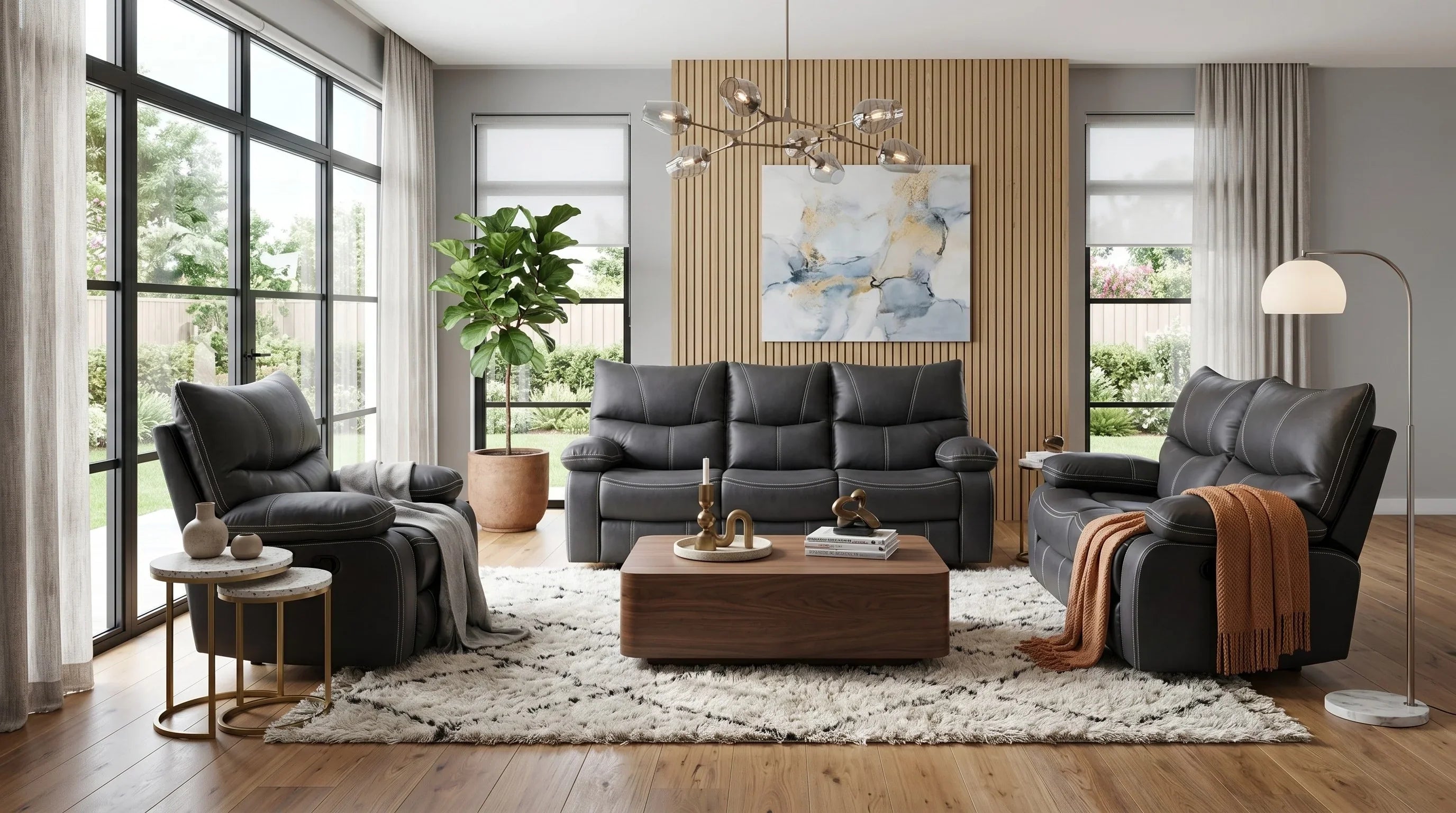 Brooke Manual 3+2+1 Black Recliner Package