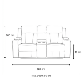 Broom 2 Seater Recliner Lounge dimension diagram
