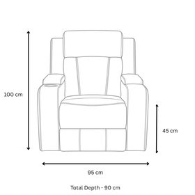 Broom Recliner Chair dimension diagram showing 95 cm length, 90 cm depth, 45 cm seat height and 100 cm overall height