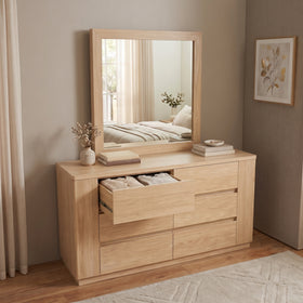 Cambridge dresser in Nature light oak with a drawer pulled open - The A2Z Furniture