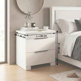 Camira Bedside Table dimension diagram showing 60cm length, 40cm width and 68cm height