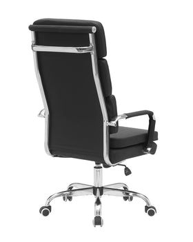 Black office chair with chrome accents on a white background