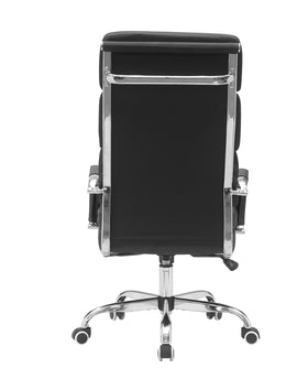 Black office chair with chrome frame on a white background