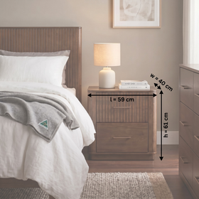 Cannon Bedside Table dimension diagram showing 59cm length, 40cm width and 61cm height
