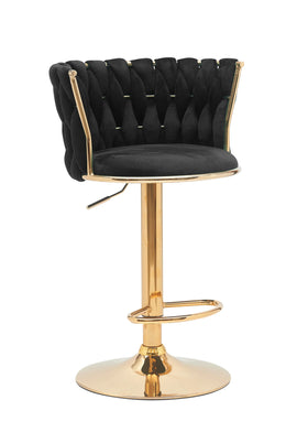 Black bar stool with gold base on a white background