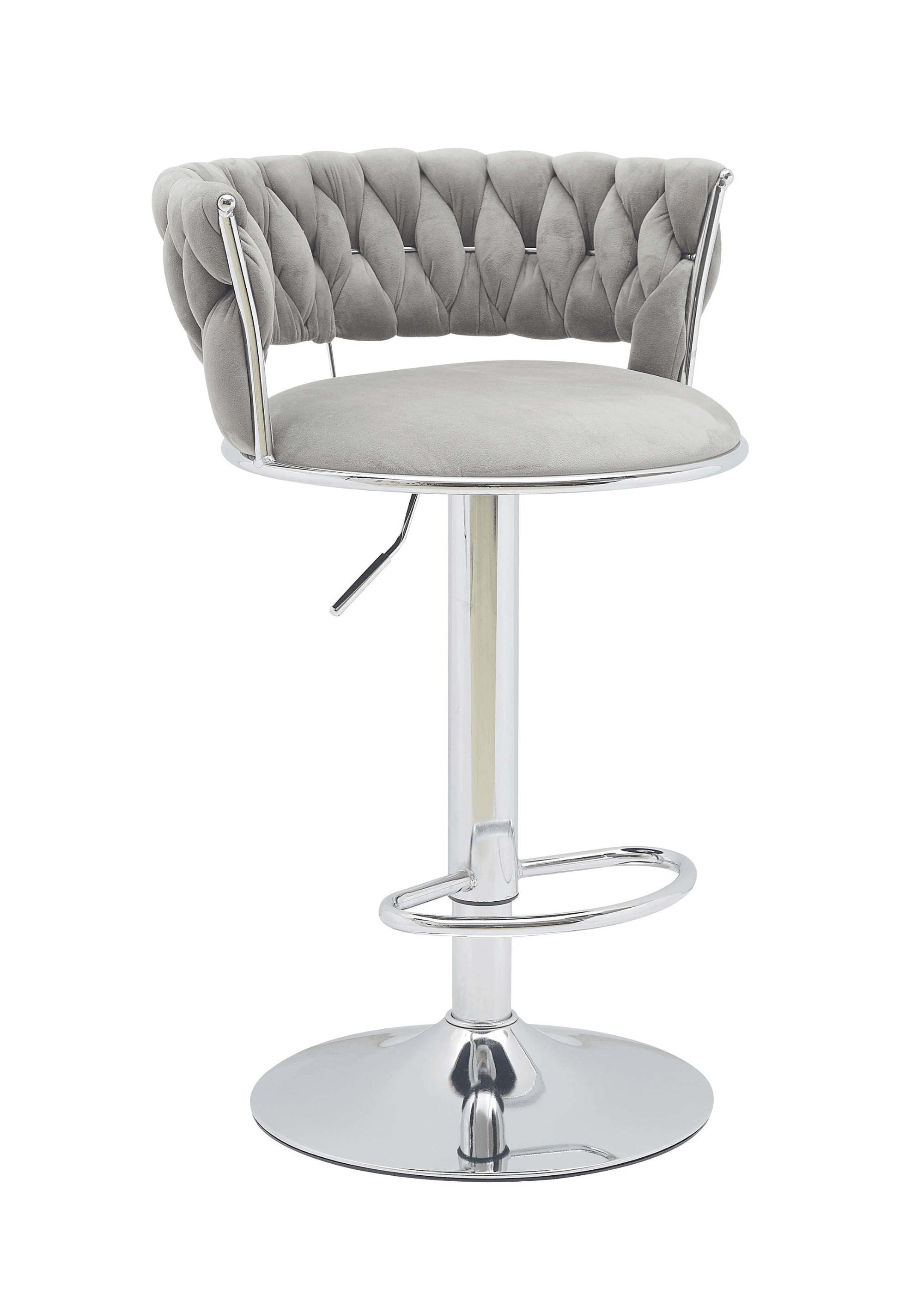 A2Z Furniture - Celestial Grey Velvet Bar Stools (Set of 2). Modern design, plush grey velvet fabric, height adjustment.