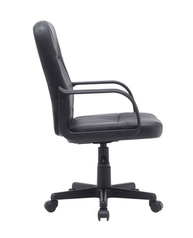 Clontarf fabric office chair — fixed loop armrest and seat detail