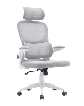 White office chair with headrest on a white background
