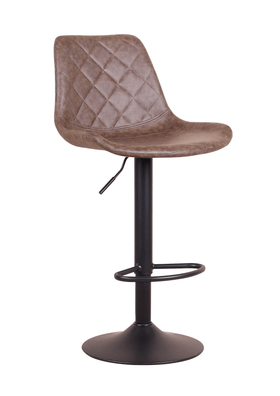 Brown adjustable bar stool with quilted backrest and black metal base