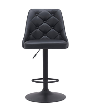 Colombo Bar Stool - Black PU Leather and Grey Fabric - Gas Lift Adjustable - Modern Kitchen Bar Stool