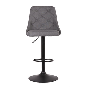 Colombo Bar Stool - Black PU Leather and Grey Fabric - Gas Lift Adjustable - Modern Kitchen Bar Stool
