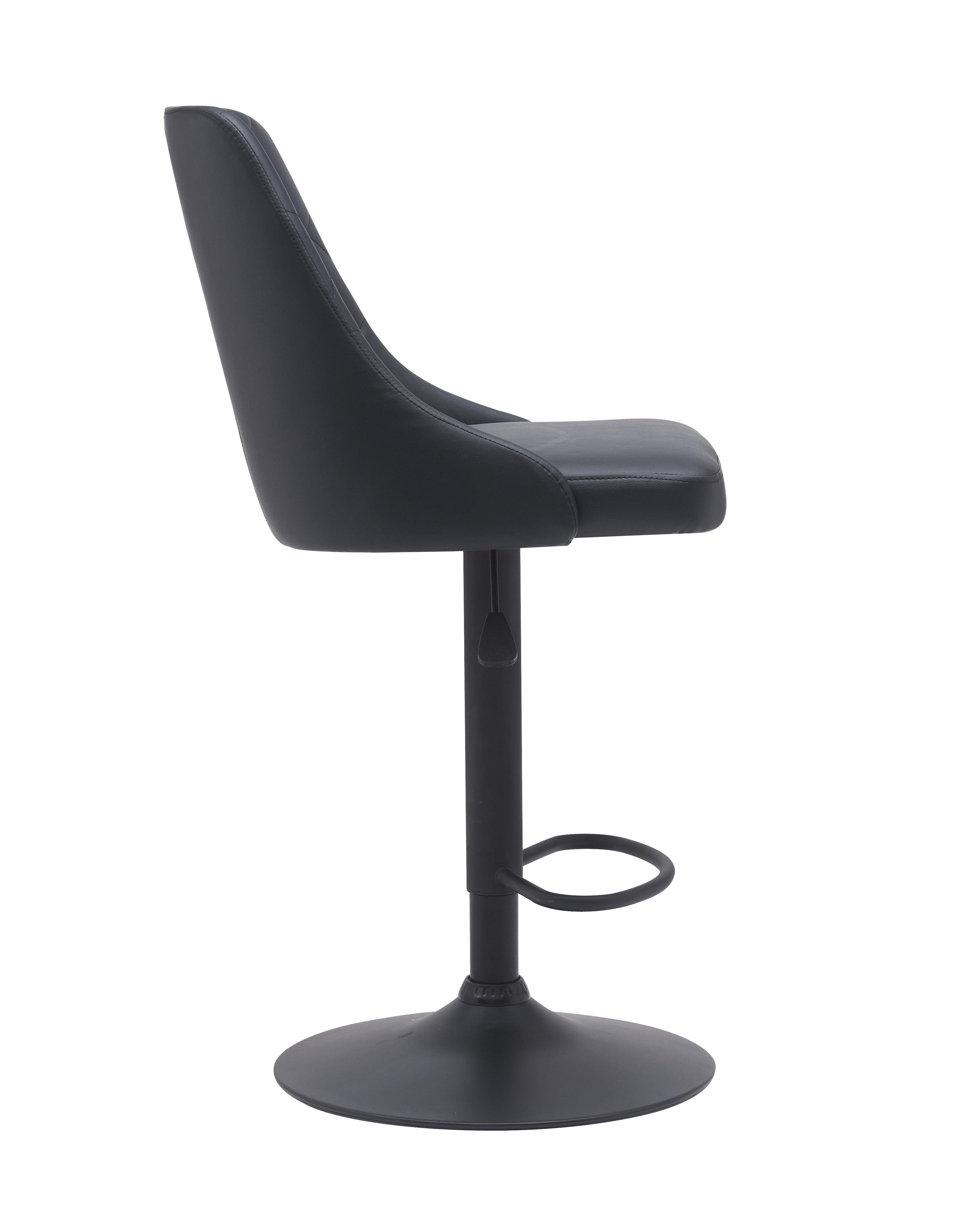 Colombo Bar Stool - Black PU Leather and Grey Fabric - Gas Lift Adjustable - Modern Kitchen Bar Stool