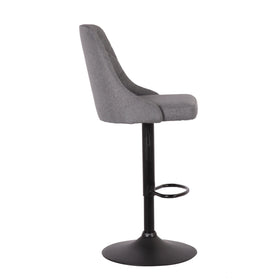 Colombo Bar Stool - Black PU Leather and Grey Fabric - Gas Lift Adjustable - Modern Kitchen Bar Stool