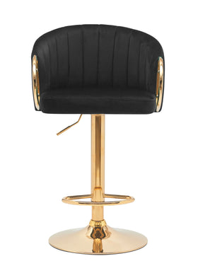Black velvet bar stool with gold metal base and footrest, modern lounge furniture