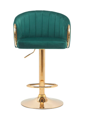 Columbia Bar Stool - Grey and Green Velvet Fabric - Gas Lift Adjustable - Golden Chromed Base - Modern Kitchen Bar Stool