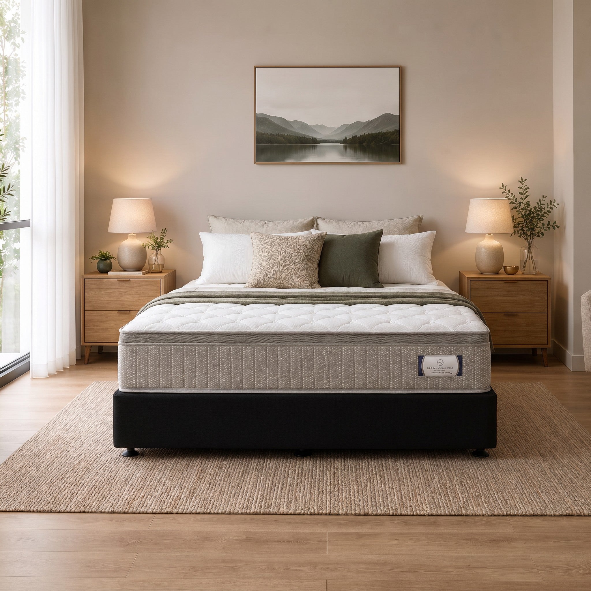 Sleep Revolution Comfort Rest bed base in Soho Black, shown made up with a mattress in a styled bedroom