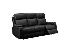 Black leather reclining sofa on a white background