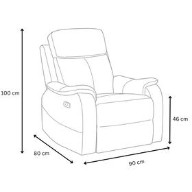Concord Leather Electric Recliner Chair dimension diagram showing 90 cm length, 80 cm depth, 46 cm seat height and 100 cm overall height