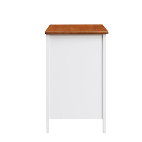 White side table with wooden top, modern furniture, isolated on white background