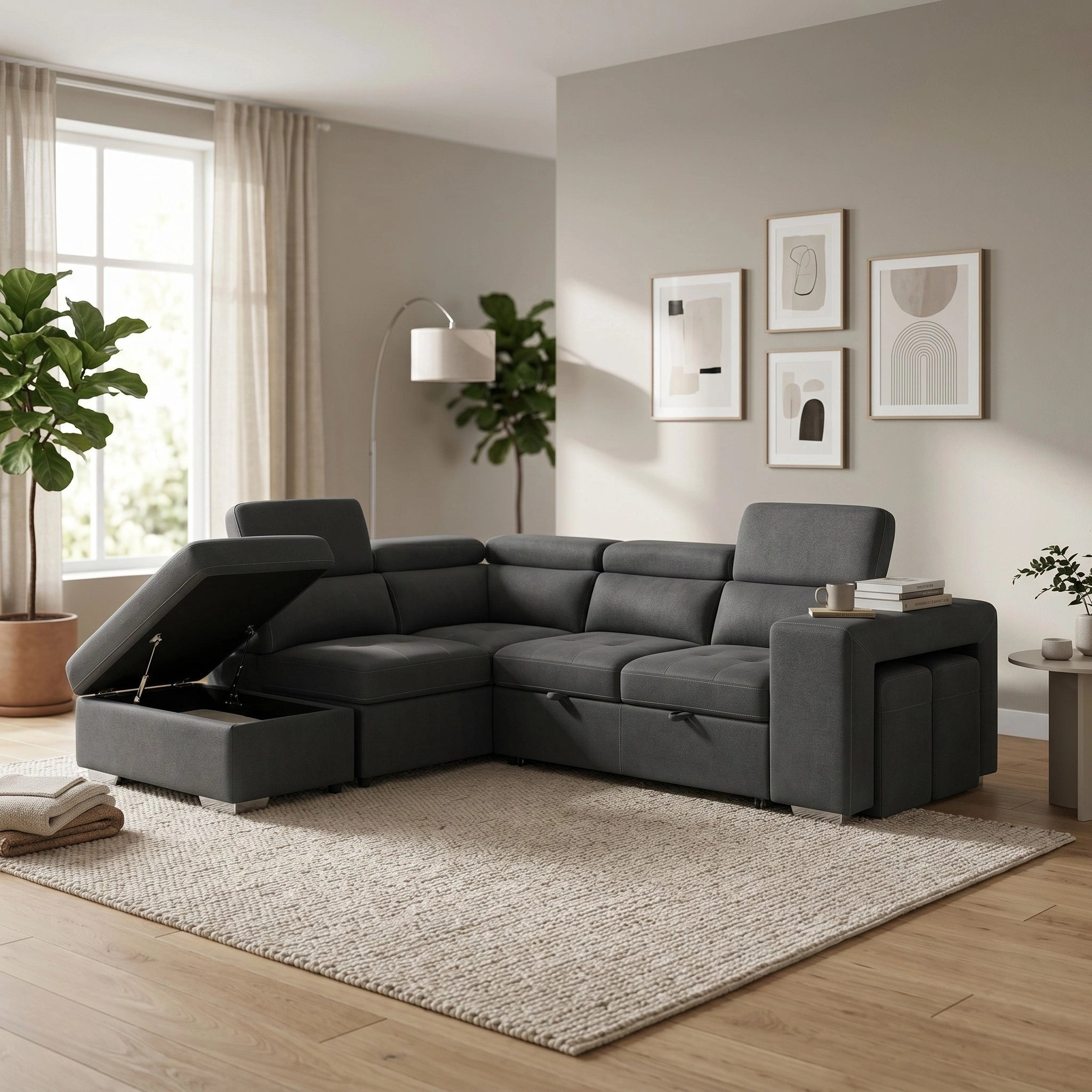 Alice Sofa Bed with Storage Ottoman & Hideaway Stools