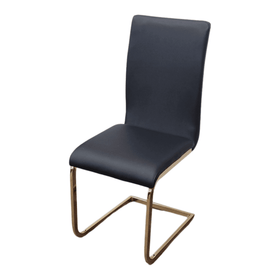 Dominic Dining Chair angled view - black PU faux leather high-back seat on a gold cantilever metal base - The A2Z Furniture