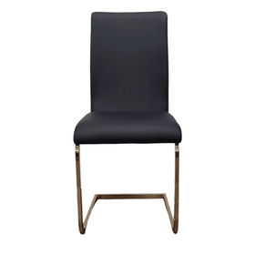 Dominic Dining Chair front view - black PU faux leather upholstery with a tall straight back on a gold cantilever base - The A2Z Furniture