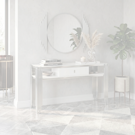 Douglas Console Table with Mirror dimension diagram — console 140 x 40 x 83 cm, mirror 90 cm round