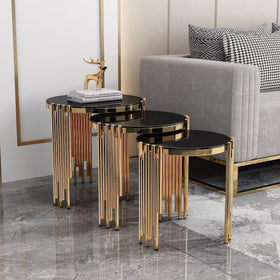 Dynamite Nest of 3 Tables - Black Tempered Glass Top, Gold Chromed Metal Base - The A2Z Furniture