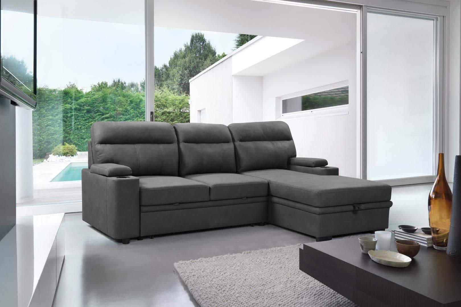 Elvis Three Seater Pullout Sofa Bed Couch with Cupholders and Storage - The A2Z Furniture