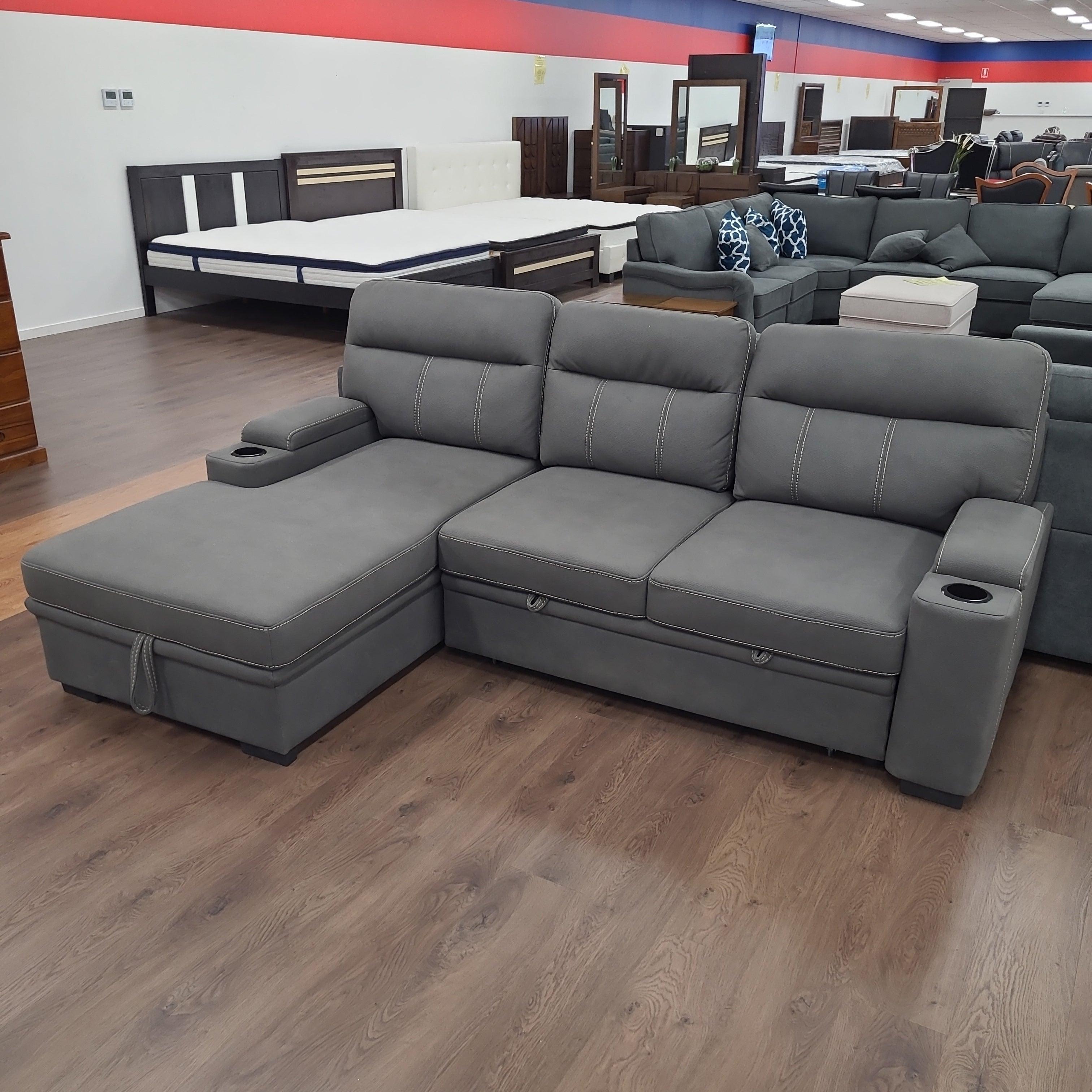 Elvis Three Seater Pullout Sofa Bed Couch with Cupholders and Storage - The A2Z Furniture