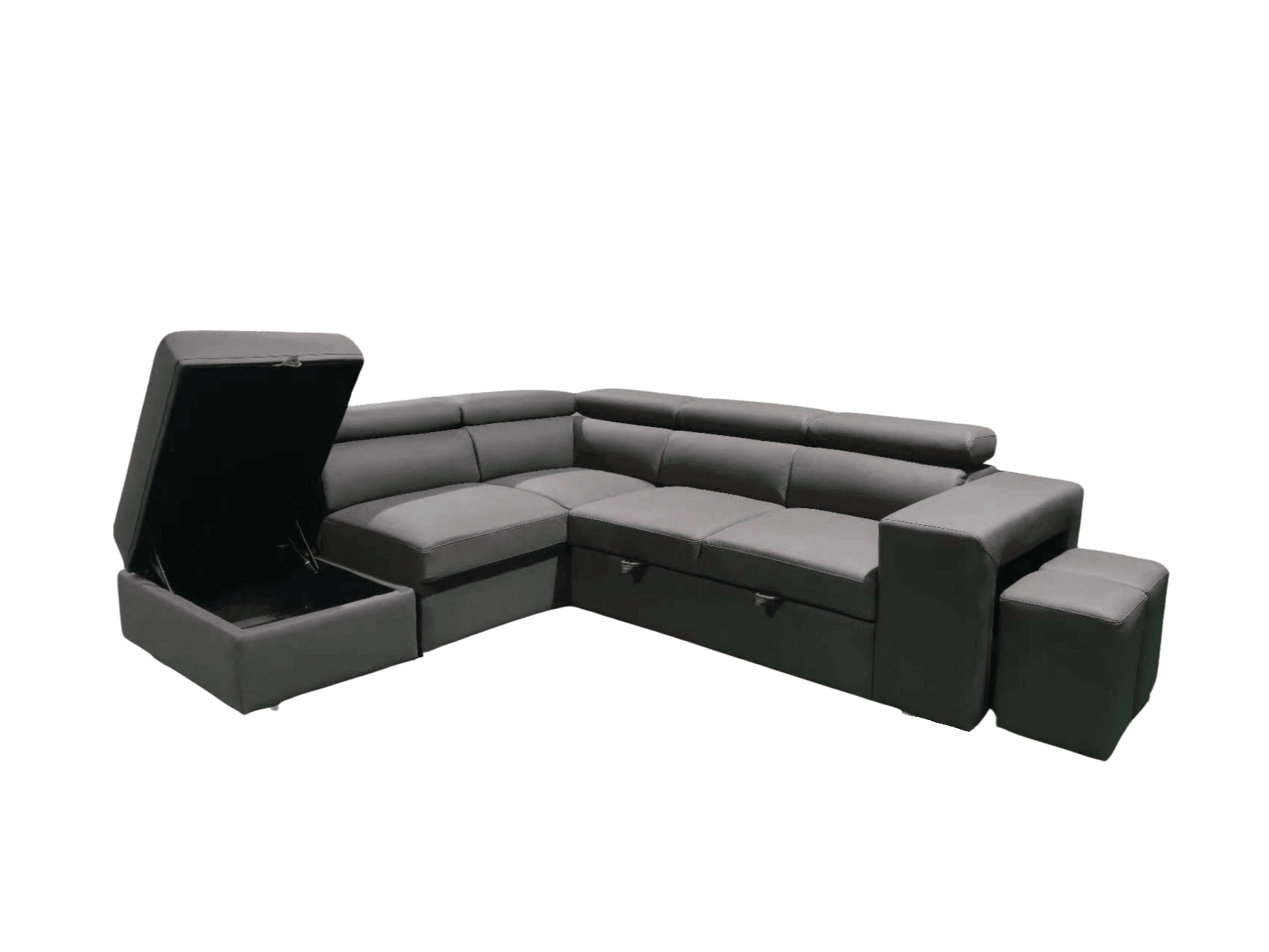 Everest II Pull Out Sofa Bed - Grey Suede Fabric - Adjustable Headrest - Storage Ottoman - Extra Seating